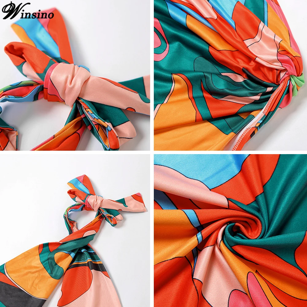 

Sexy Print Suits Woman Two Piece Boho Outfit Halter Bandage Tanks And Ruched Drawstring Midi Skirts 2021 Summer Matching Sets