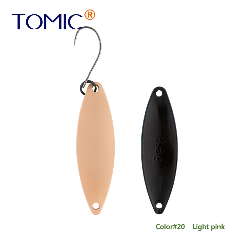 Tomic 1 шт. 1,6 г 2,7 г 3,5 г микро узкие латунные металлические ложки УФ сверкающие цвета окунь форель области один крючок рыболовные приманки Pesca - Цвет: Light pink