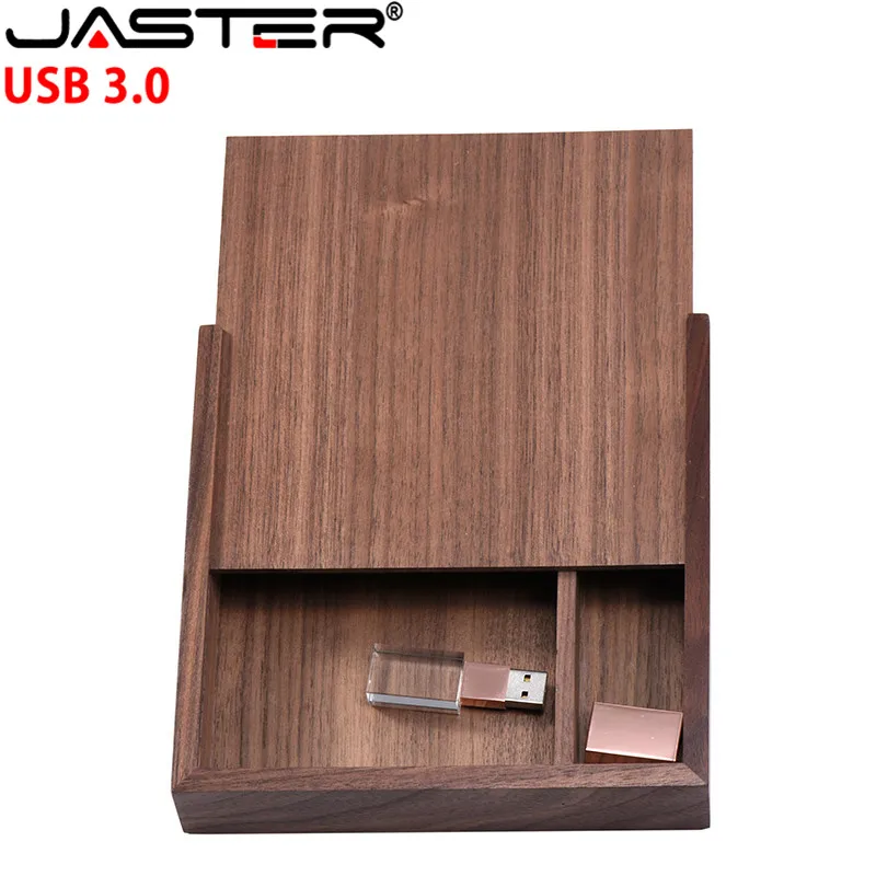 JASTER Rose Gold Crystal usb 3.0 4GB/8GB/16GB/32GB/64GB interface memory flash stick with walnut box Custom logo wedding gift | Компьютеры