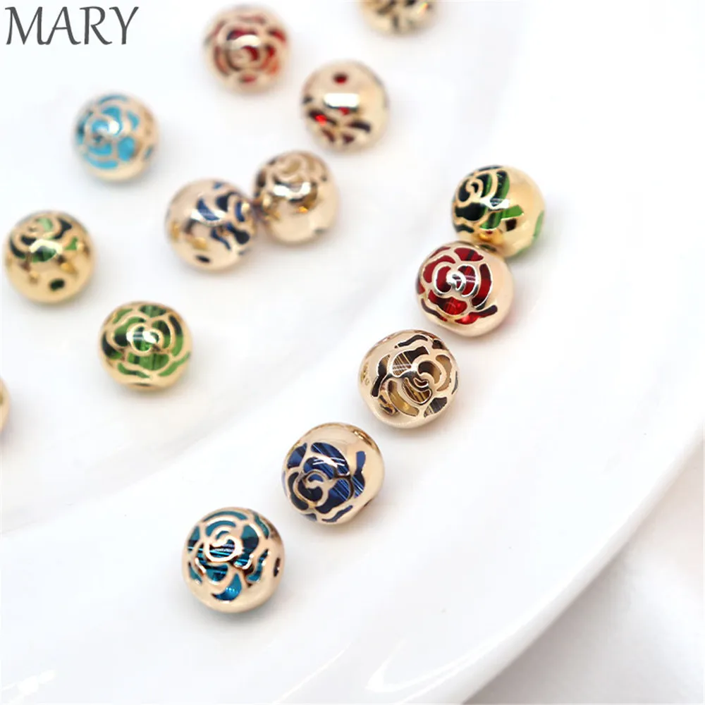 

14K gold plated DIY accessories jeweled rose pattern through hole round beads bracelet accessories 10MM