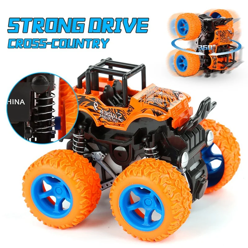 

2 Pcs Mini 4Wd Inertia Rotatable Car Toys Friction Power Four-Wheeled Off-Road Vehicle Diecast Model Inertial Car Toy