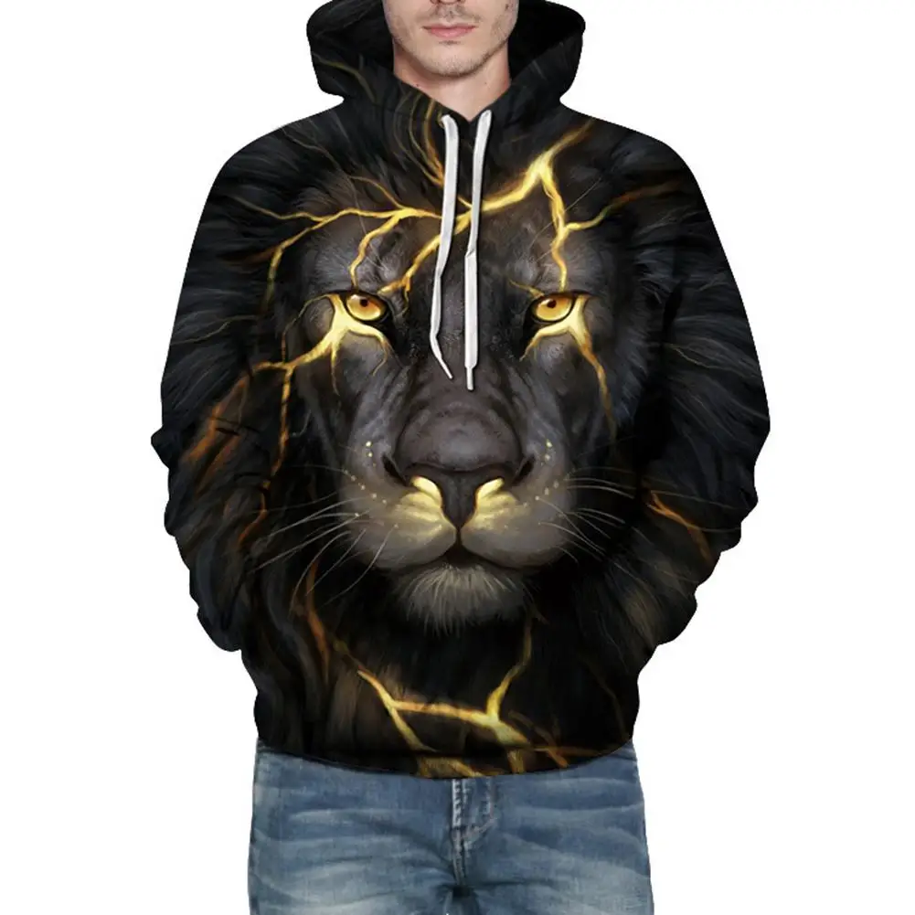 Хэллоуин мода Мужская 3D голова волка с длинным рукавом печать Толстовка Удобная