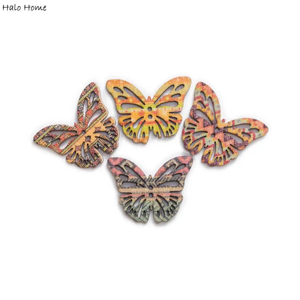 30pcs Retro Series Indian pattern Butterfly Wooden Buttons Scrapbook Cloth Sewing Crafts handmade Making DIY Home Decor