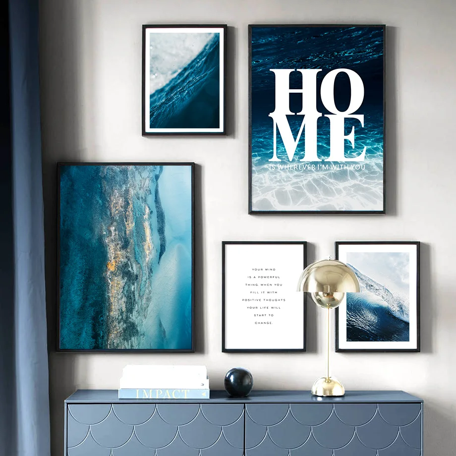 

Wall Art Canvas Painting Nordic Blue Sea Water Wave Diving Cloud Quote Posters And Prints Wall Pictures For Living Room Decor