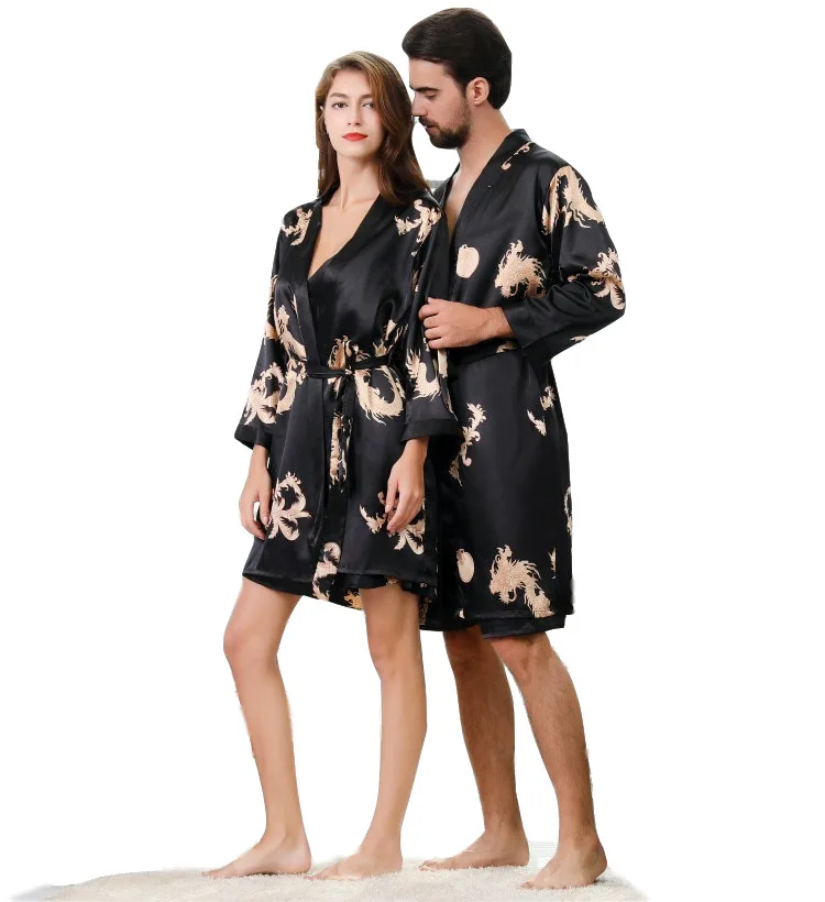 

Couple's Nightgowns Long Sleeve Men Pajama Set Two-Piece Women's Night Gown Set Sleep Wearman Silk 5XL 4XL Women Pijamas Dress
