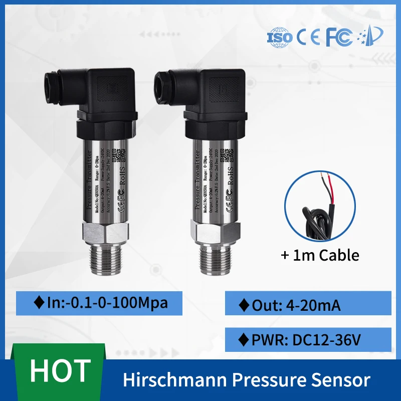 

-0.1-0-100Mpa Pressure Range Measurment 4-20ma Output Water Tank Oil Gas Pressure Transmitter M20*1.5 Connector With 1m Cable