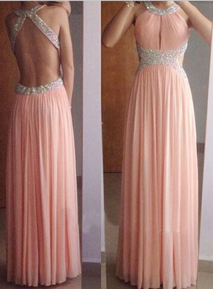 

Вечерние платья с открытой спиной, ТРАПЕЦИЕВИДНОЕ вечернее платье, розовое шифоновое длинное платье с кристаллами и бусинами