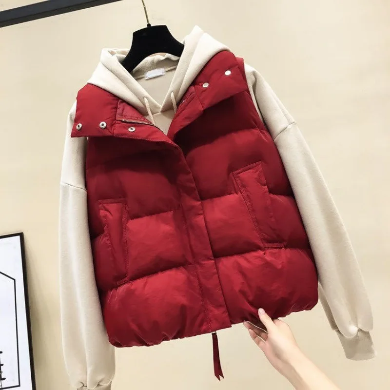 Women Winter Warm Waistcoat Cotton Padded Puffer Vest Coat 2021 New Korean Style Sleeveless Down Parkas Lapel Outerwear Jackets