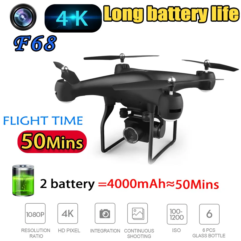 F68 Квадрокоптер Дрон с HD 1080P 4K камерой wifi FPV RC супер длительный срок эксплуатации