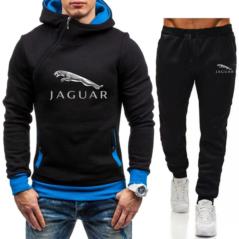

Новинка зимы 2022, флисовая толстовка Jaguar с Диагональной молнией и принтом логотипа автомобиля, Мужская модная толстовка + повседневные брюки...