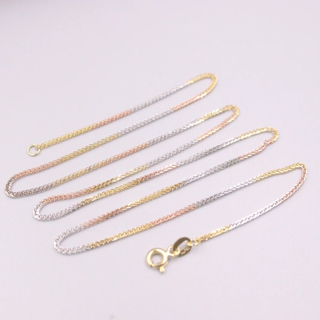 

Au750 Real 18K Multi-tone Gold Chain Neckalces For Women Female 1.0mm Wheat Chain Link Choker Gold Necklace 20inch Length