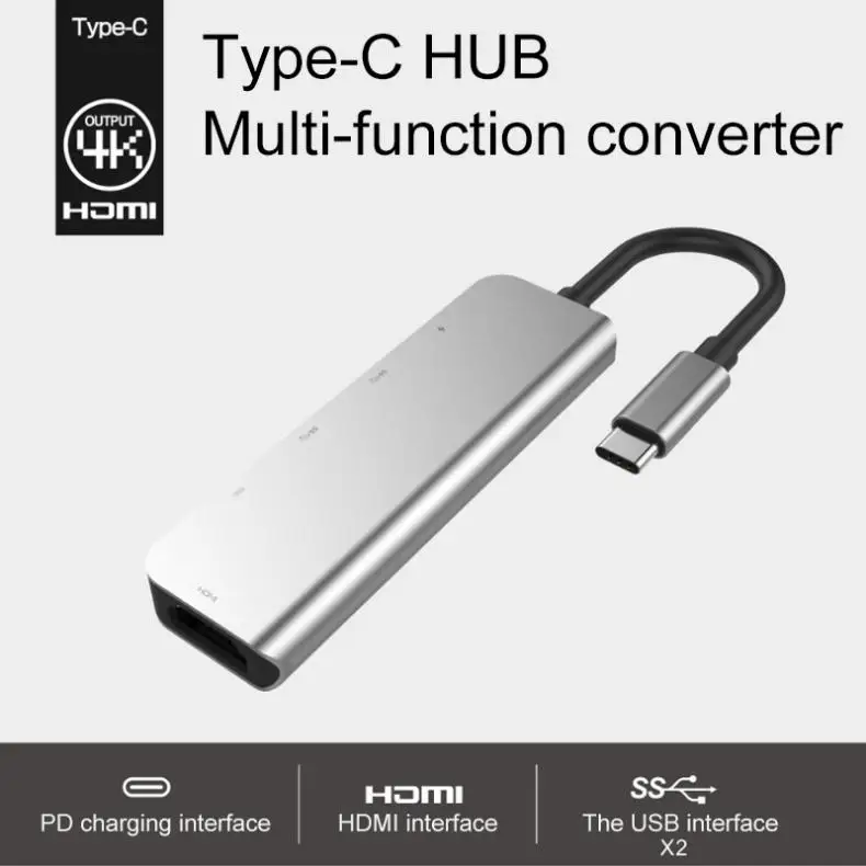 5 в 1 USBC концентратор HDMI 30 Гц RJ45 Ethernet Micro SDTF OTG адаптер + USB3.0 x 2 PD зарядка подходит для