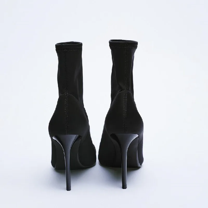 Booties Woman 2021 2022 Autumn Winter Female Pu Leather Thin High Heels Shoes Solid Zipper Pointed Toe Footwear Botas De Mujer