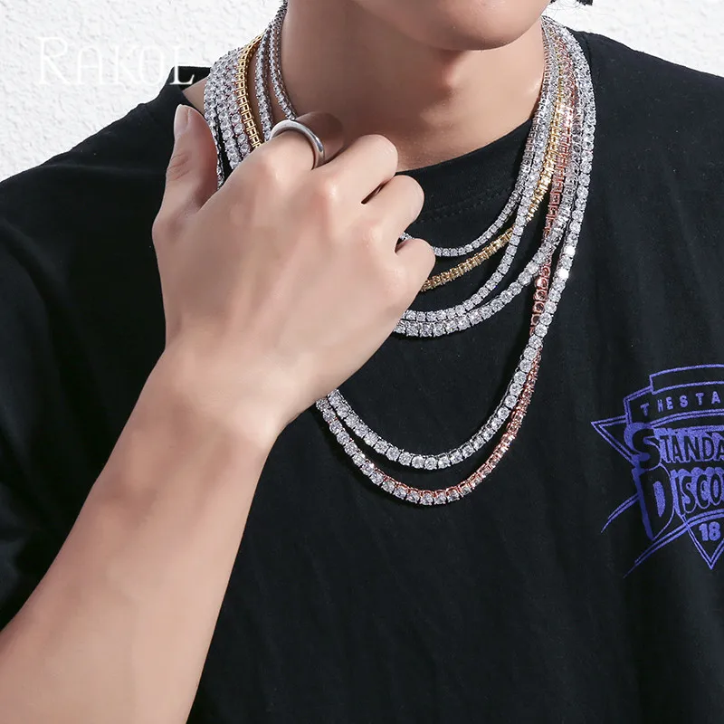 Цепь для тенниса RAKOL с фианитом мужчин и женщин роскошное ожерелье в стиле хип-хоп