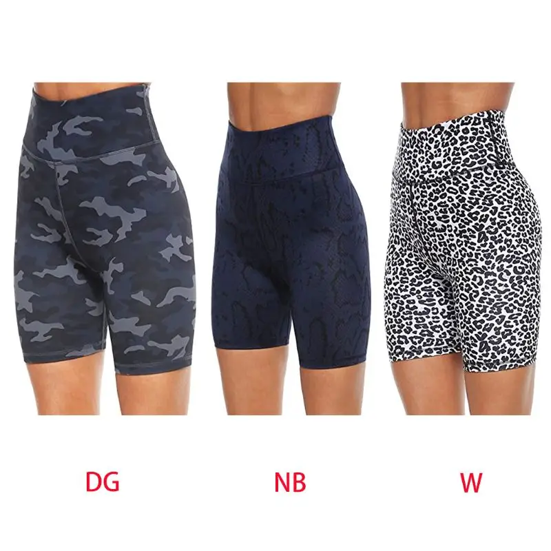 Женские шорты с высокой талией для тренировок йоги байкеров леопардовой