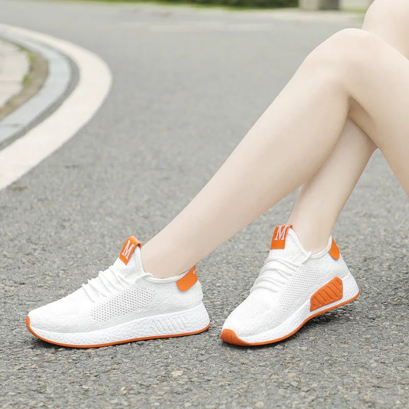 

2021 Trend Spring New Women's Sports Shoes Sneakers Lace-Up Flying Woven Breathable Shoes Breathable Running Shoes Casual Shoes