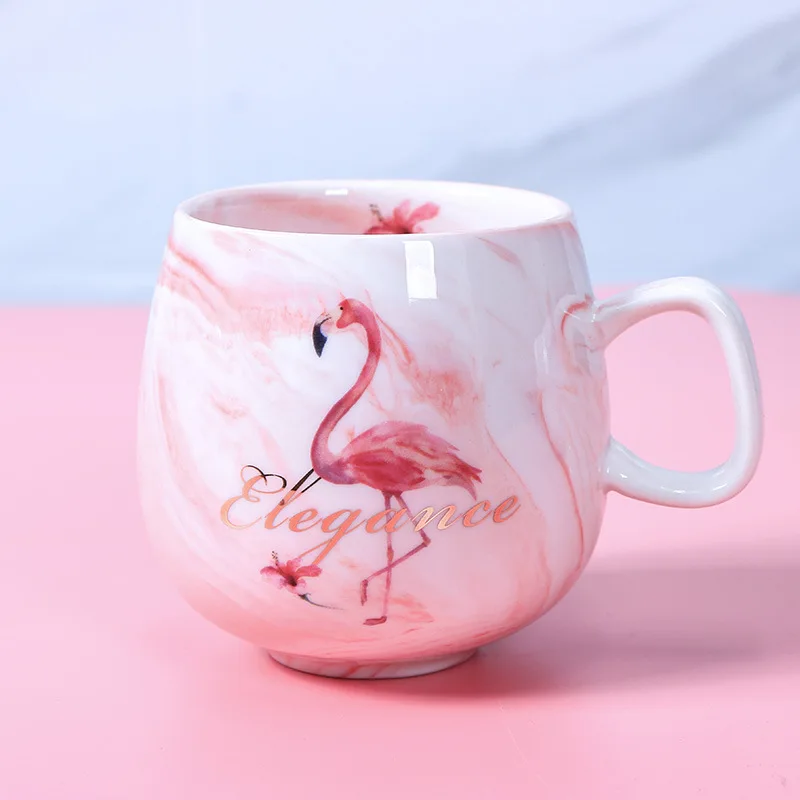 Ins Flamingo Marbled Couple Ceramic Mug Coffee Cup Milk Opening Ceremony Gift Single Student On - Кружка-чашка из керамики Ins с рисунком фламинго и мраморным орнаментом, подходит для кофе и молока, идеальный подарок на церемонию открытия, для одиноких ст