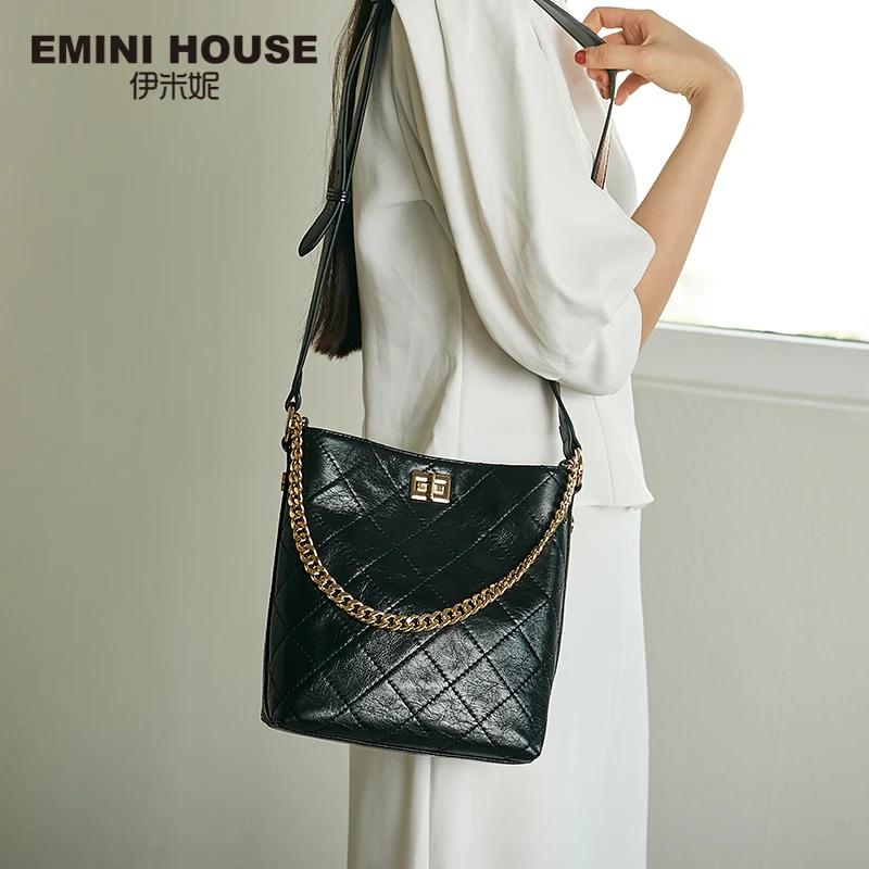 EMINI HOUSE масло воск Алмазная решетка сумка-мешок натуральная кожа широкий ремень