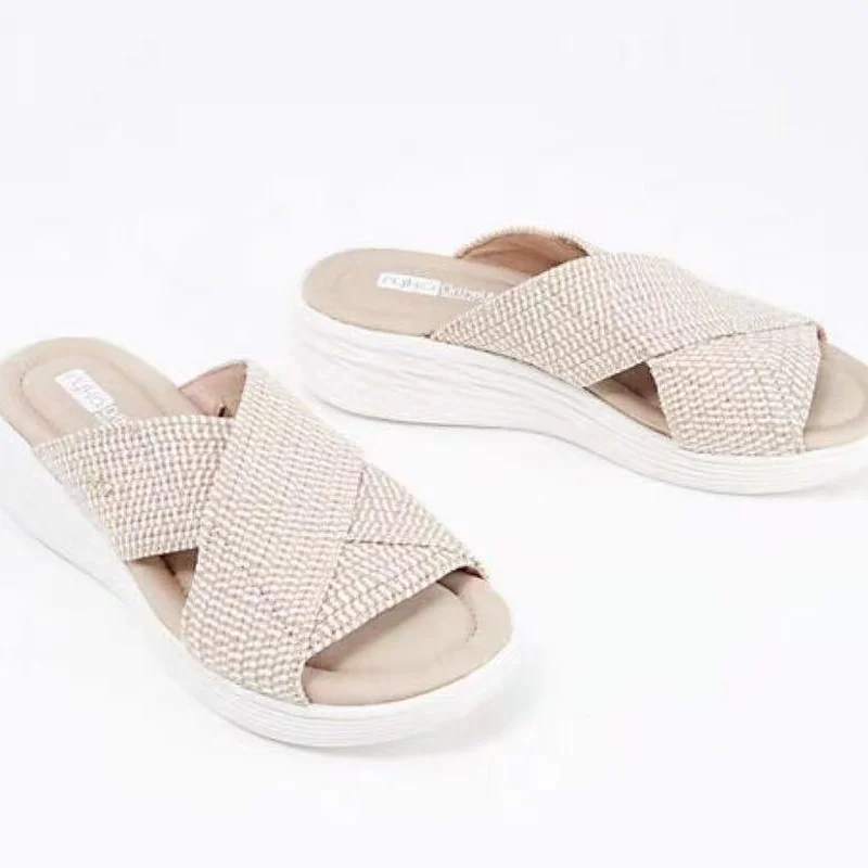 

Shoes Low Top Women Slippers Rubber Slippers Horseshoe Heels Roman Fabric Low Top Shoes 2021 Slippers Slippers Horseshoe Heels