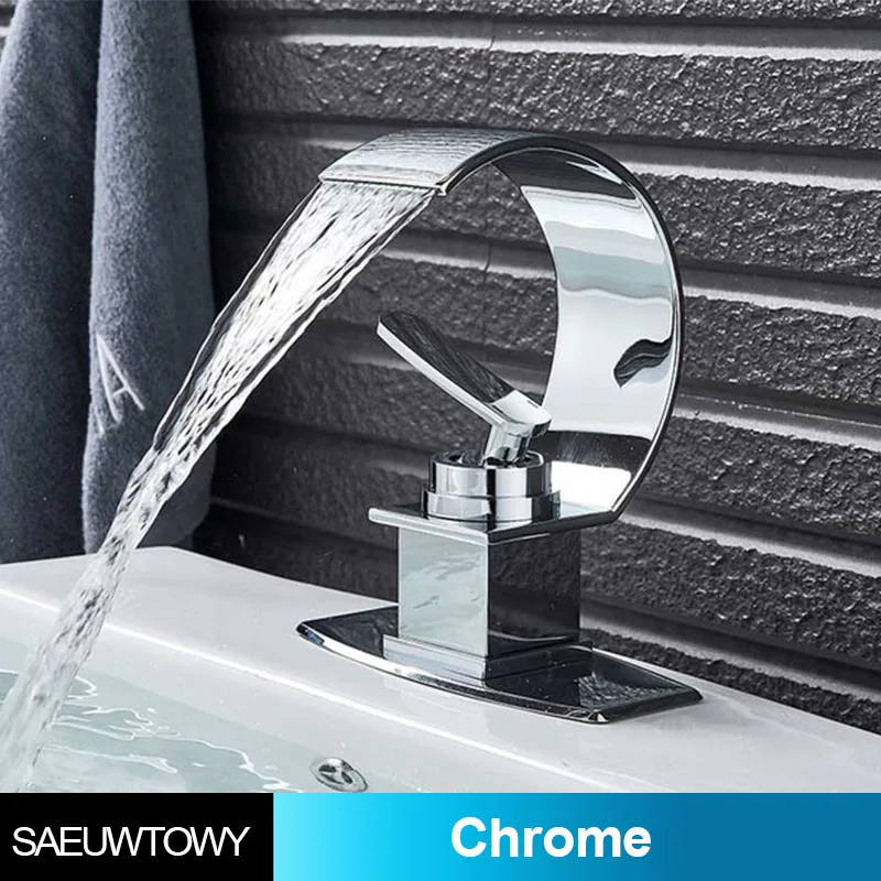 Single Hole Double Handle Hot And Cold Faucet Faucet Creative Waterfall Water Outlet Sink Mixer Bathroom Basin Faucet - Цвет: Chrome A
