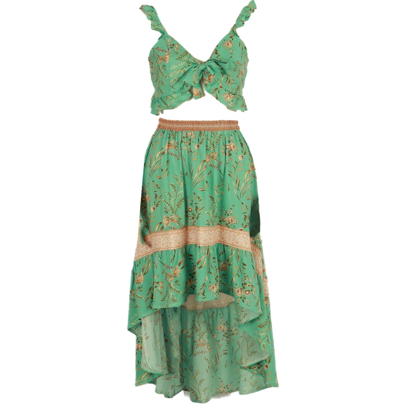 Платье-двойка женское летнее в стиле цыганской девушки с топом от солнца и трубой