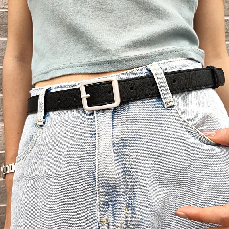 

2021 New PU Leather Belt For Women rectangle Buckle Pin Alloy Buckle Jeans Black Belt Luxury Brand Vintage Strap Female Belts