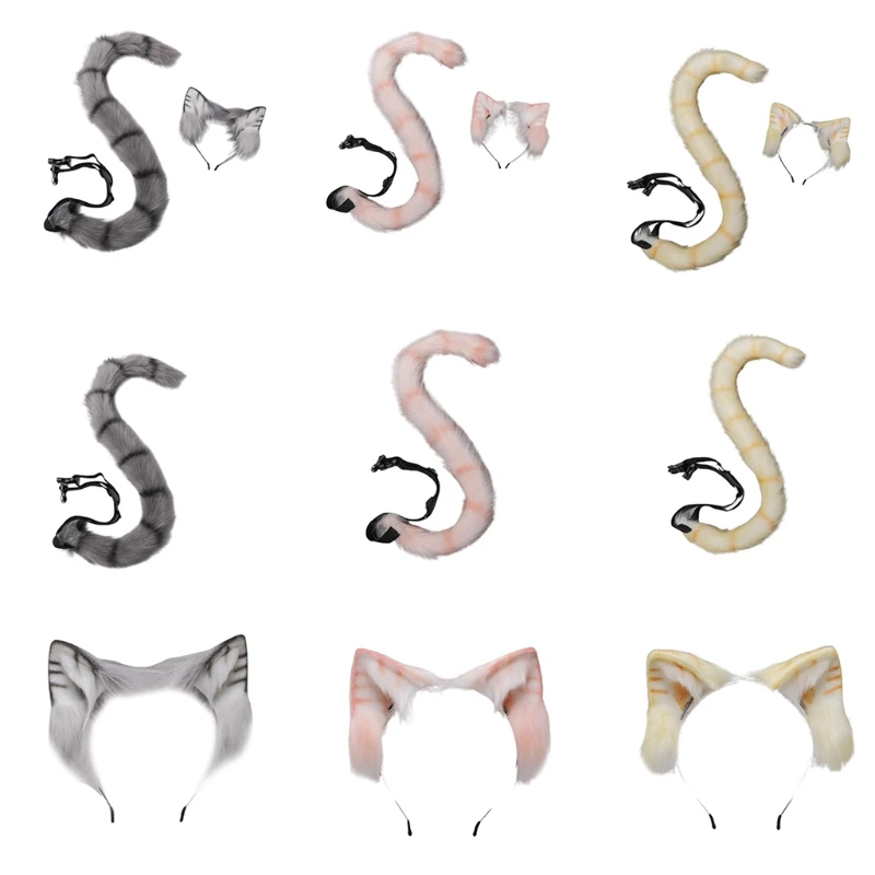 

Anime Cosplay Props Cat Ears and Tail Set Plush Furry Animal Ears Hairhoop Carnival Party Costume Fancy Dress Xmas