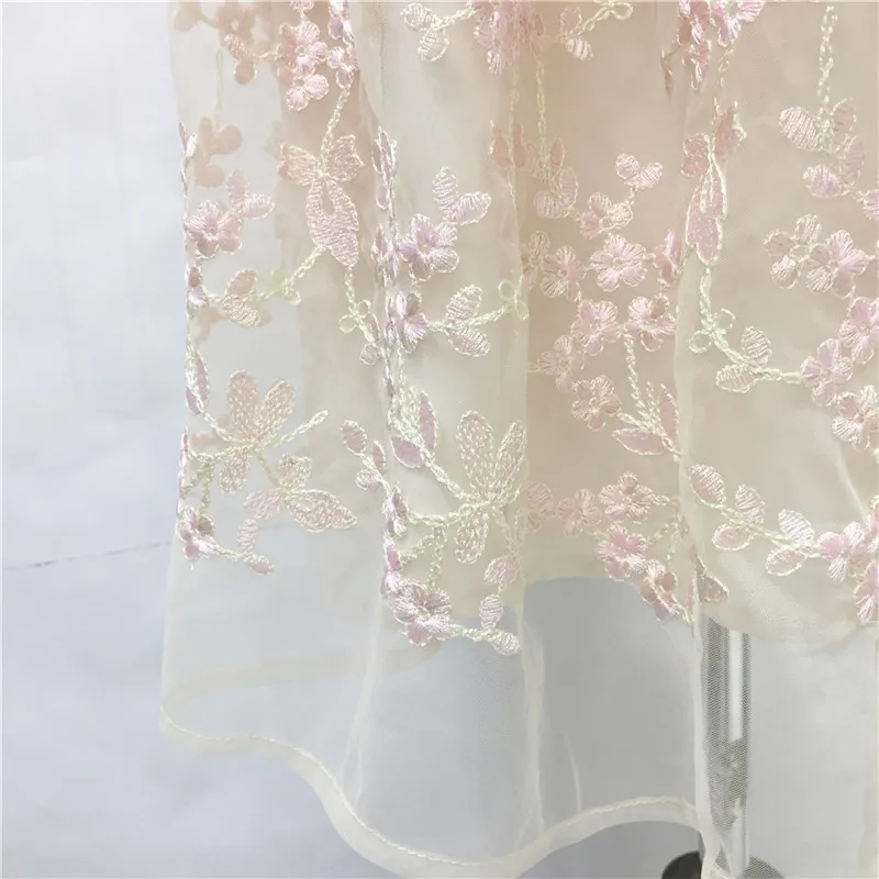 

Designer Summer Round neck Short sleeve Gauze Splice Midi Embroidery Dress Female Elegant Banquet Vintage Dresses Female New