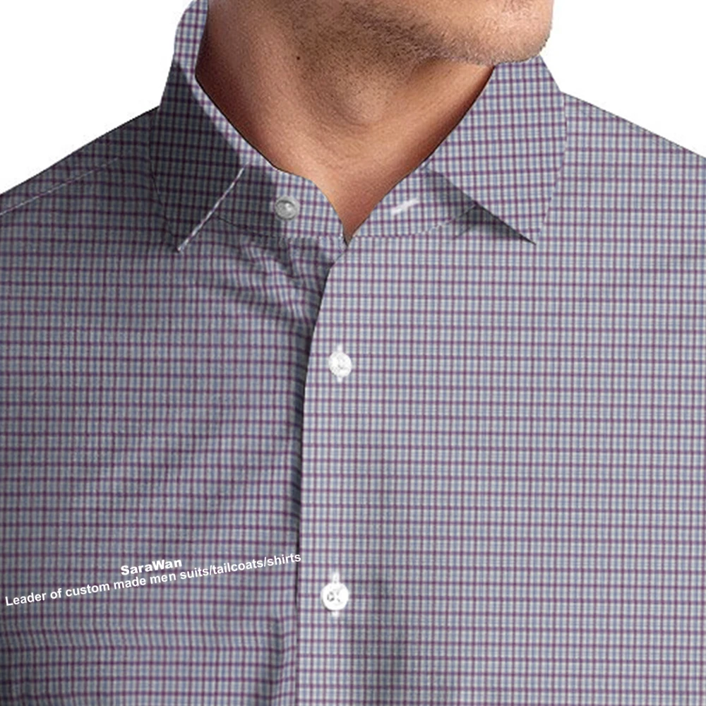 

Tailor Made Dress Shirt Long Sleeve Men Purple Blue Plaid Bespoke Patterned Dress Shirt Slim Checkered Shirt Chemise Homme
