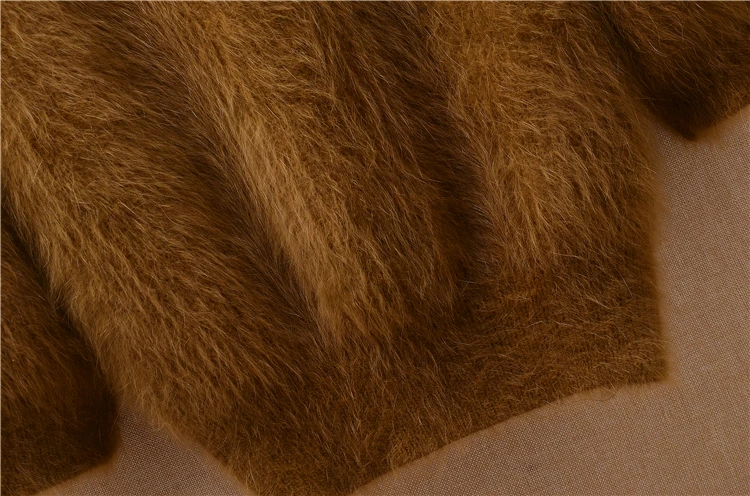 Корейский женский короткий коричневый свитер из шерсти Ангорского Кролика