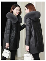2020 new leather down jacket womens middle long loose korean fox fur collar sheepskin fur coat fur coat