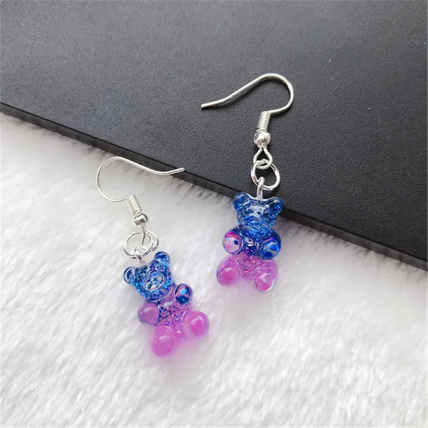 1pair Cartoon Cute Flatback Resin Earrings for women Colorful Animal Bear Drop Earring Candy Color Kids Gifts  - buy with discount