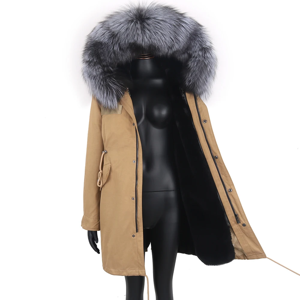 2022 Women Waterproof Long Parka Female Winter Jacket Real Fur Coat Natural Silver Fox Fur Collar Warm Streetwear Detachable