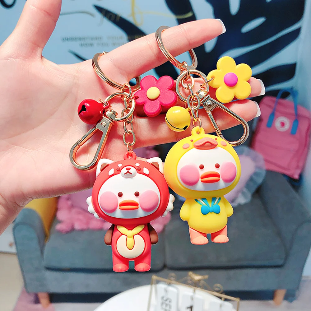 Silicone Animal Keychain Cow Cat Duck Keychains Cartoon Cute Car Key Chain Ring Bag Pendant | Украшения и аксессуары