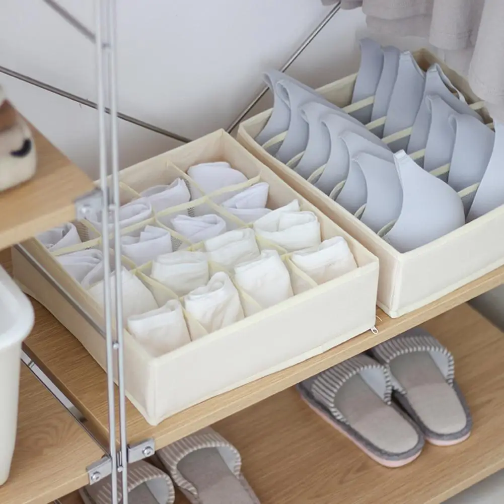 

Foldable Multi-Grids Underwear Socks Storage Box Wardrobe Container Organizer made of high elastic ion fabric and can be washed.