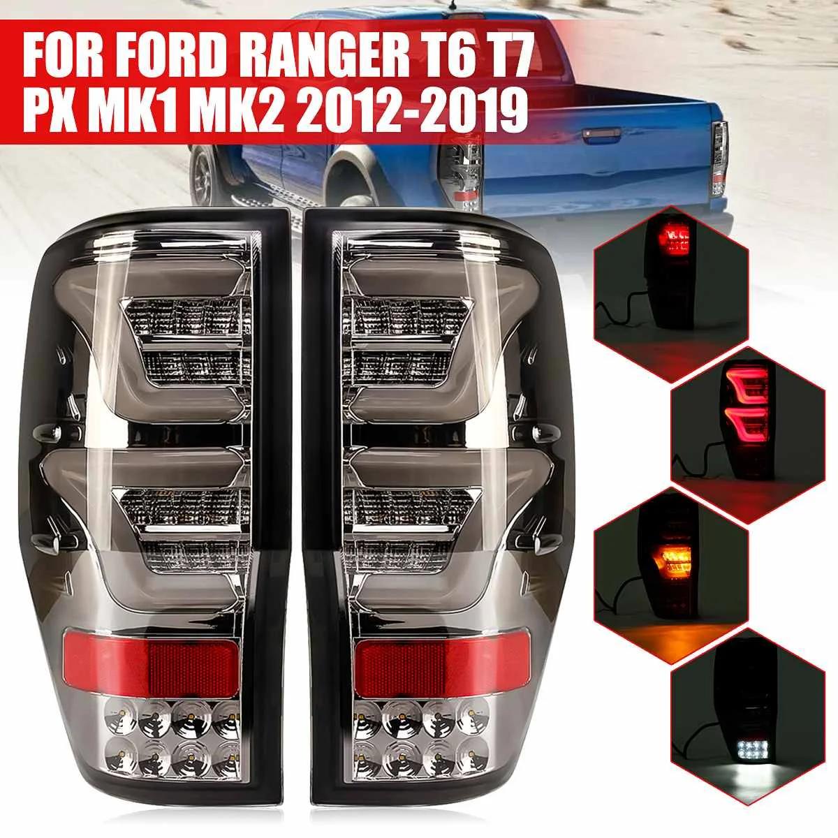 

Pair Tail Light For Ford Ranger T6 T7 PX MK1 MK2 Wildtrak 2012-2019 Car Tail Light with Bulbs Wiring Smoked Cover