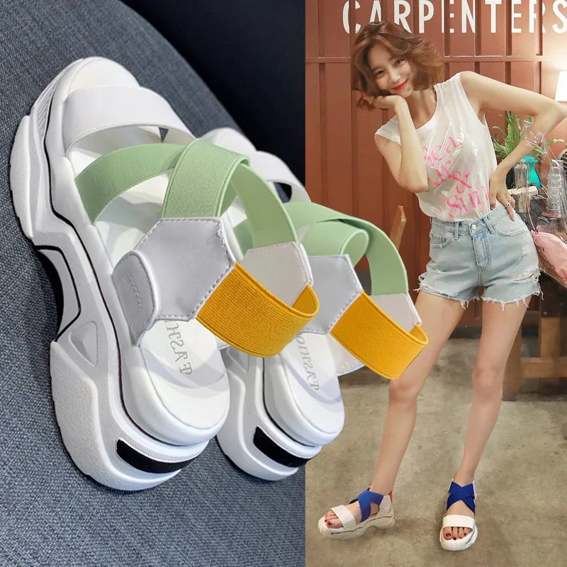 

Summer 2021 New Gladiator Sandals for Women Wedges Fashion Platform Shoes Woman Casual Elastic Band Mixed Colors Women Sandals