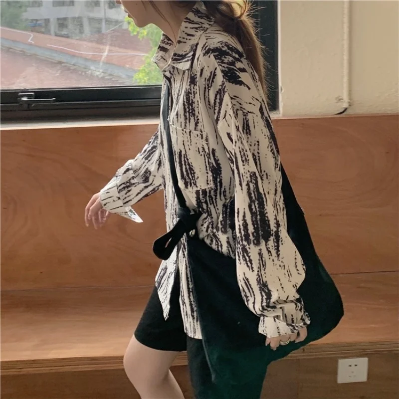 

Женские рубашки с длинным рукавом и принтом, с карманами