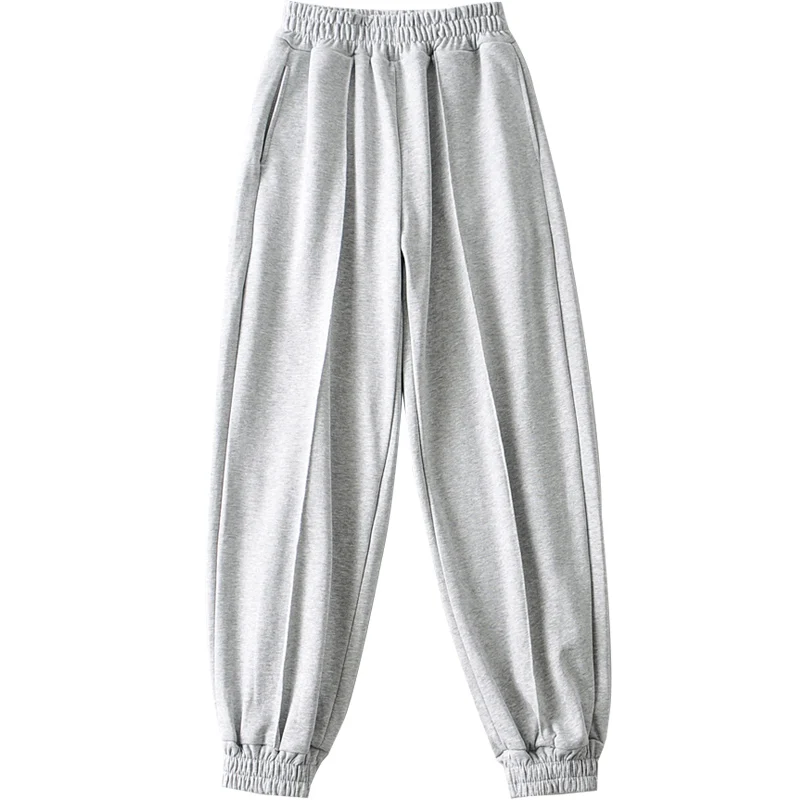 

Hong Kong Style Non-mainstream Spring New Women's Line Pressing Elastic Waist Loose Track Pants Slimming Ankle Banded Sweatpants