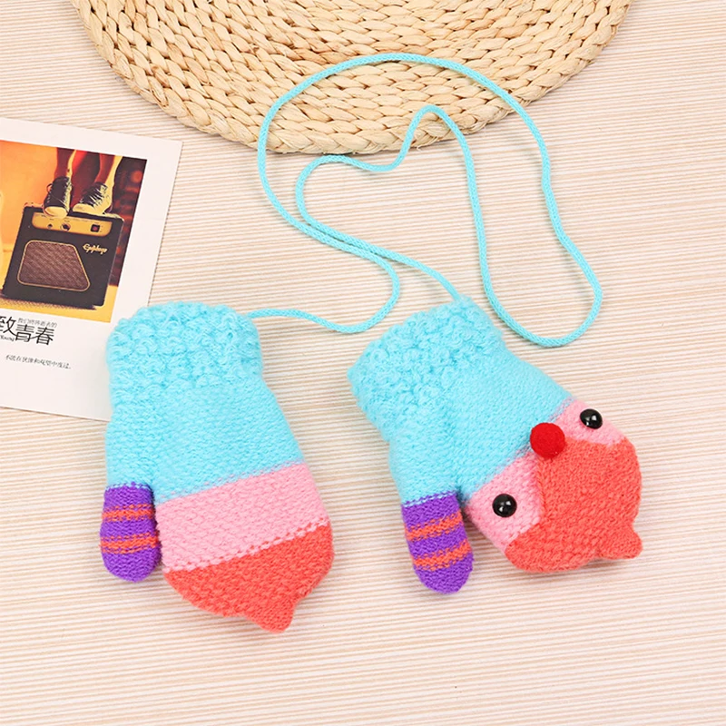 Новые зимние детские вязаные перчатки мультяшный шнурок полный палец варежки