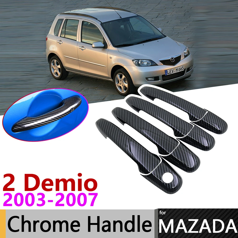 Black Carbon Fiber Door Handle Cover for Mazda 2 Demio DY Mazda2 2003~2007 2005 2006 Car Accessories Stickers Trim Set Chrome