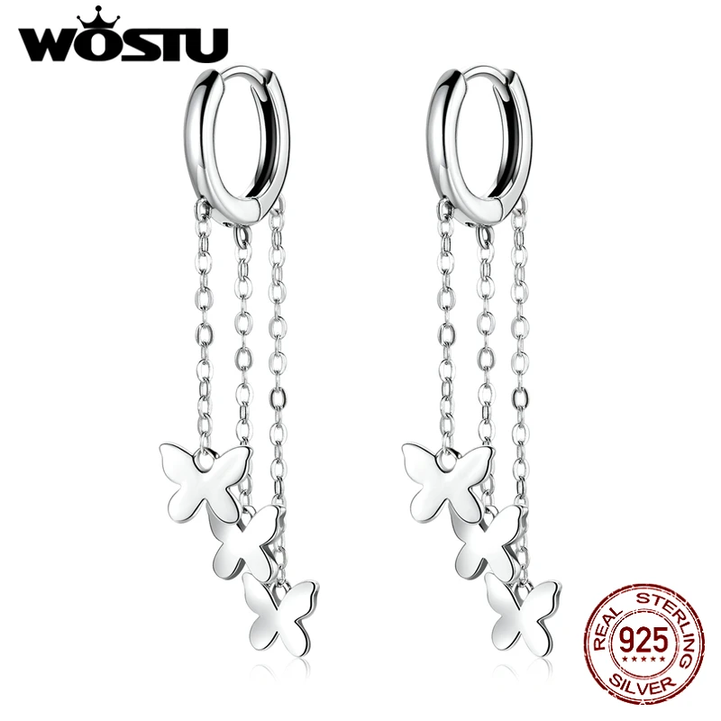 

WOSTU 925 стерлингового серебра кисточкой серьги простой бабочка простые линии, свисающие серьги для женщин, серьги стильные ювелирные изделия...