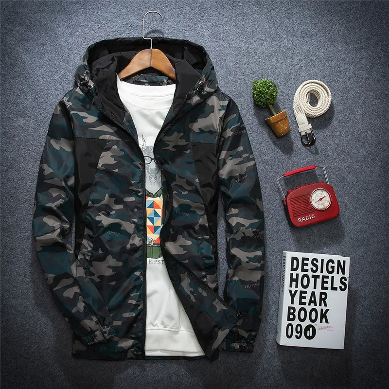 Ветровка мужская камуфляжная с капюшоном водонепроницаемая ветрозащитная