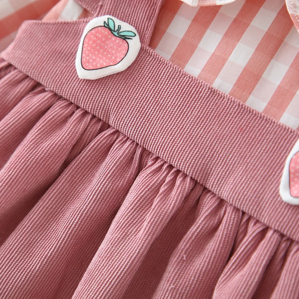 Autumn Newborn infant Baby Dress Toddler baby girl dress for Kids Girls Ruffles Plaid Strawberry Patchwork Casual Dress Clothes