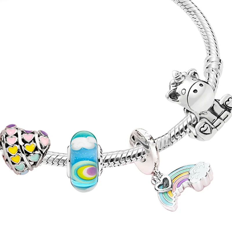 Silver Color Dreamland Charm Bracelets For Women Girls Fit Original Rainbow Murano Glass Beads Brand Bracelet DIY Making Jewelry | Украшения