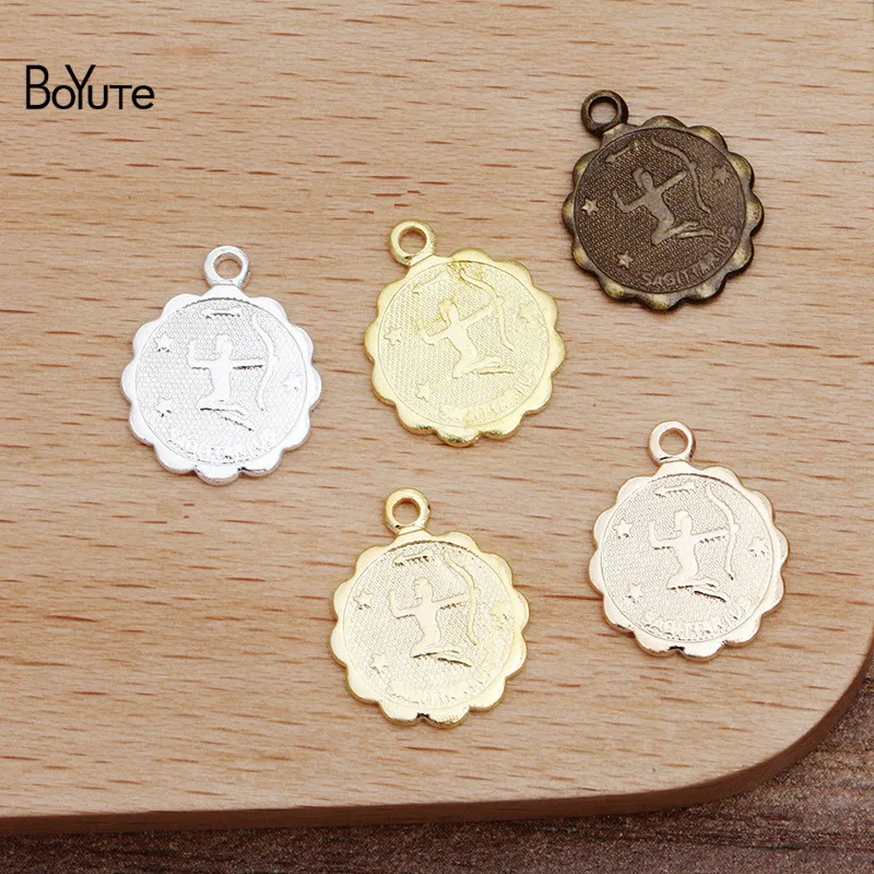 

BoYuTe (100 Pieces/Lot) 12MM Metal Brass Sagittarius Zodiac Charms for Jewelry Making DIY Hand Made Materials Wholesale