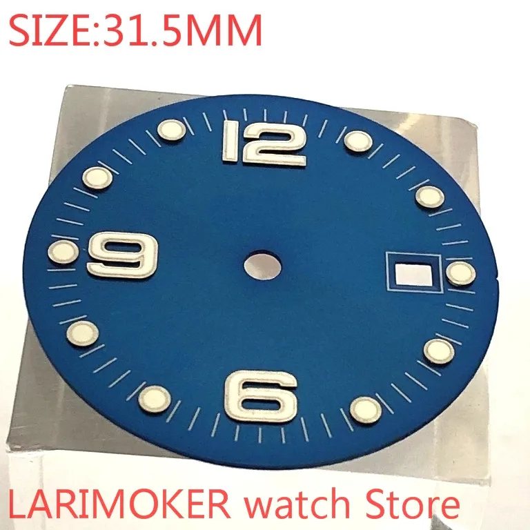 

No logo sterile 31.5mm square dial date kit ETA 2824/2836 Miyota 8215/8205/821A movement men's watch night plate part blue