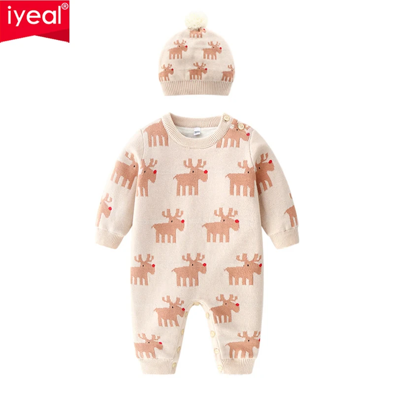 Детский Рождественский зимний комбинезон IYEAL с шапкой костюм для маленьких