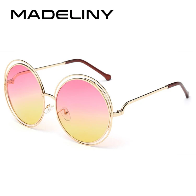 C12 Pink Yellow Lens MADELINY, модные круглые солнцезащитные очки в проволочной оправе для женщин, новинка, винтажные градиентные солнцезащитные очки, унисекс, брендовые дизайнерские очки MA164 - Цвет линз: C12 Pink Yellow Lens