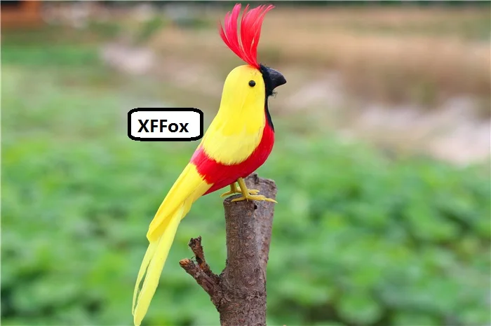 

small cute real life yellow&red bird model foam&furs simulation parrot bird doll gift about 18cm xf2578